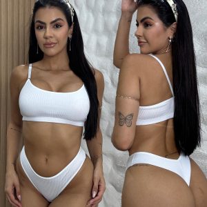 Conjunto Top e Calcinha Fio Duplo Canelado - G, Branco