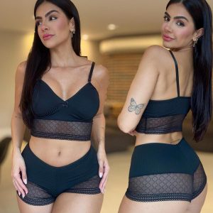 Conjunto Canelado Caleçon - M, Preto