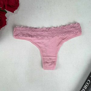 Calcinha Cotton Fio Dental Renda - GG, Rosa Claro