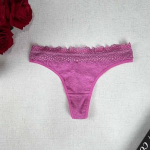 Calcinha Cotton Fio Dental Renda - GG, Rosa