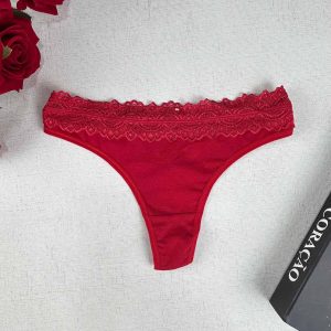 Calcinha Cotton Fio Dental Renda - GG, Vermelho