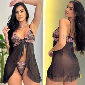 Camisola Sensual C/ Calcinha Desejo - GG, Preto