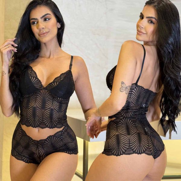 Conjunto Cropped Caleçon de Renda Eloá