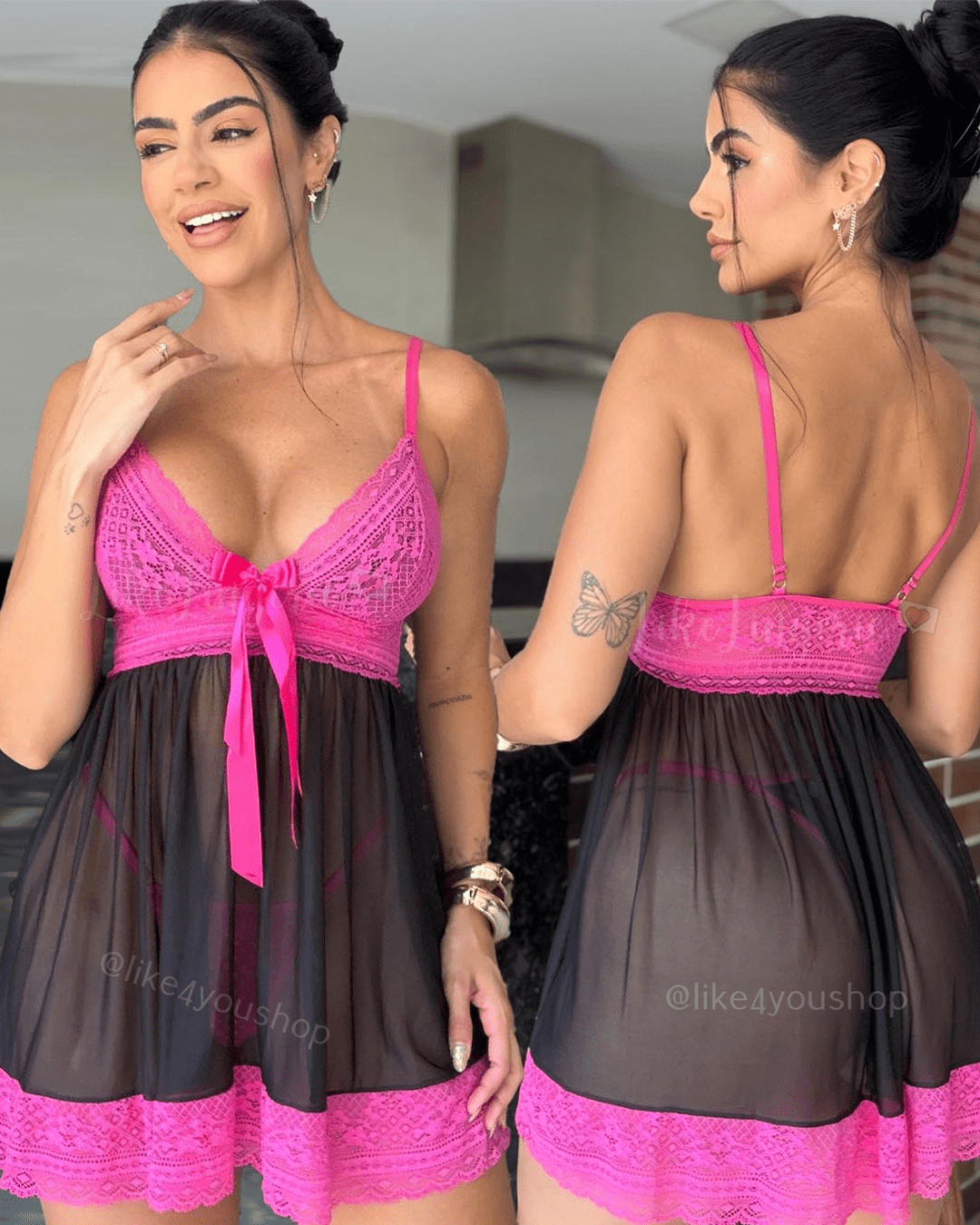 Camisola Renda C Calcinha Cristal