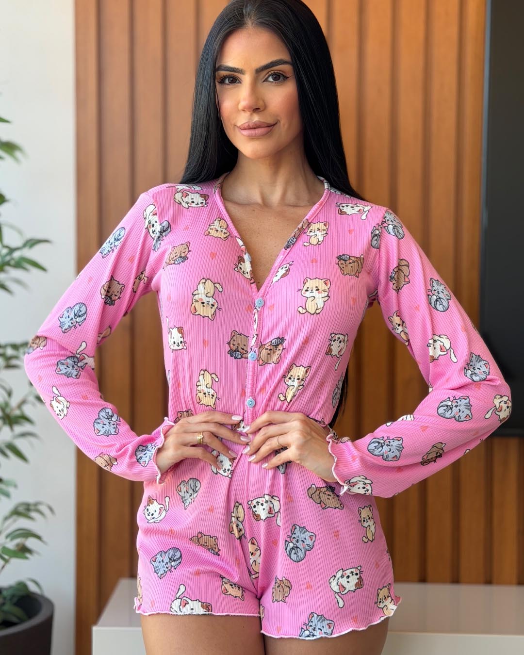Pijama Macaquinho Manga Longa Estampado - Imagem 29