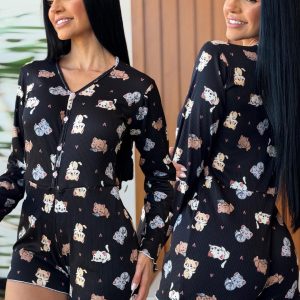 Pijama Macaquinho Manga Longa Estampado - Imagem 16