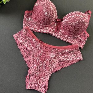 Conjunto Com Bojo Renda Bicolor Ref 1212 - GG, Vinho