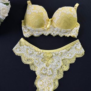 Conjunto Com Bojo Renda Bicolor Ref 1212 - GG, Amarelo