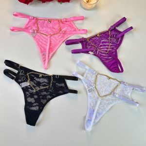Calcinha Sensual com Renda e Correntes