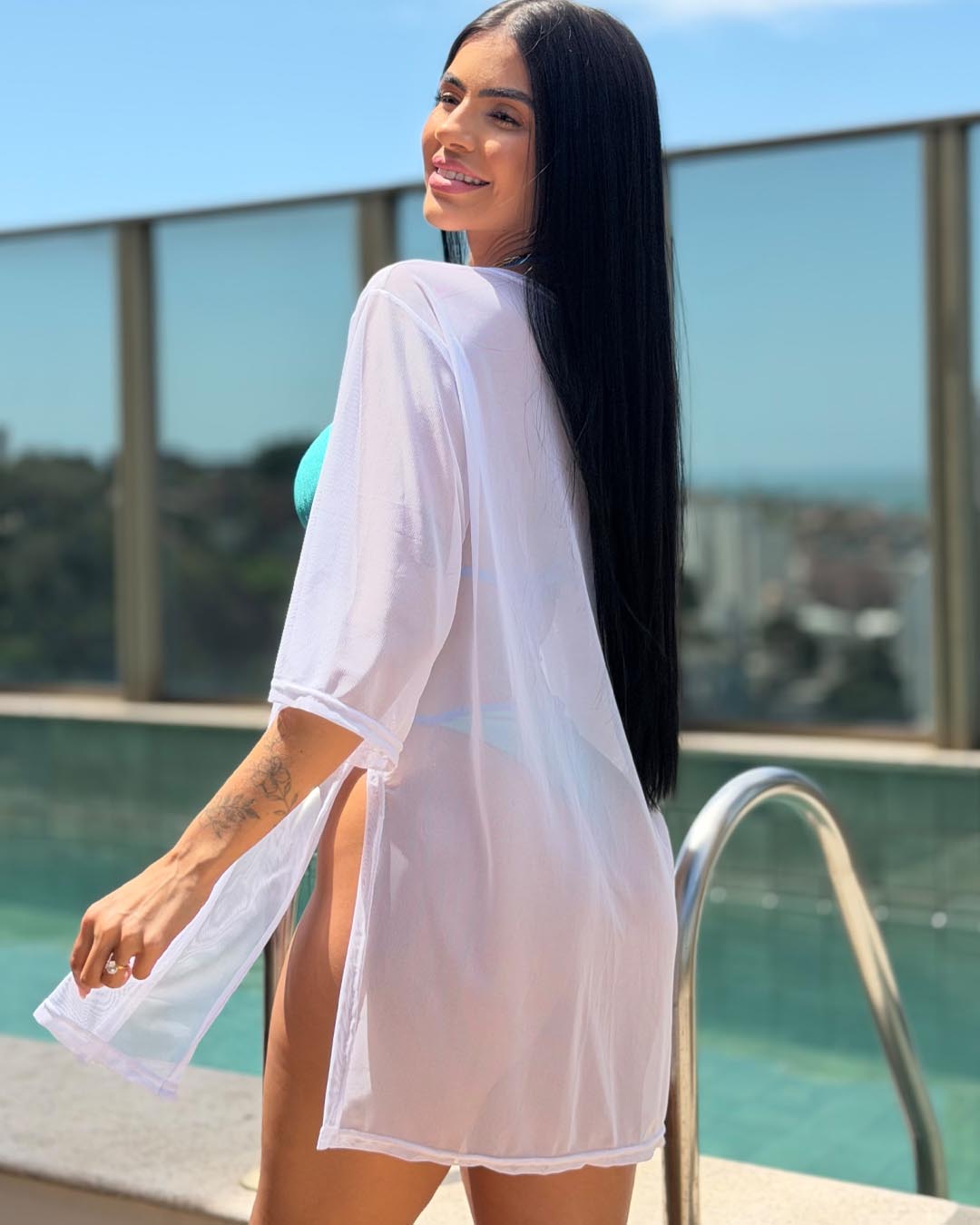 Kimono Manga 3/4 Saida de Praia Tule - Imagem 2