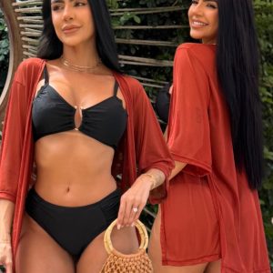 Kimono Manga 3/4 Saida de Praia Tule